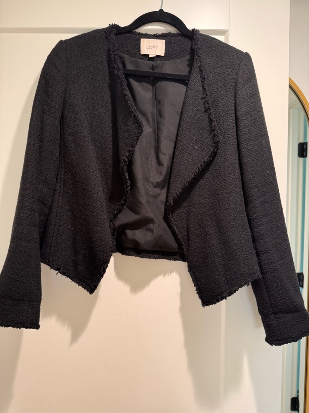 LOFT Black Bouclé Collar Jacket
